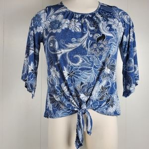 Floral tie front 3/4 sleeve XL shirt